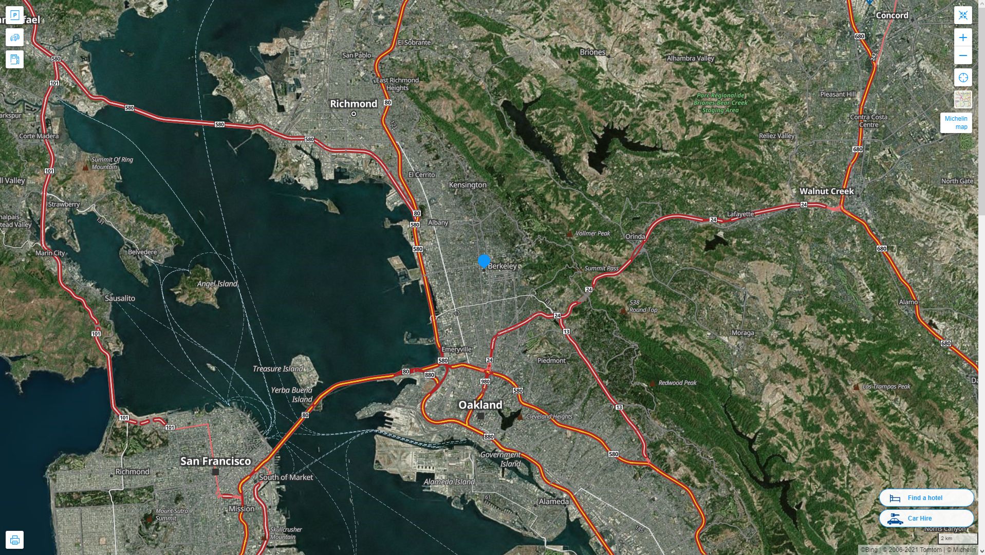 Berkeley California Highway and Road Map with Satellite View